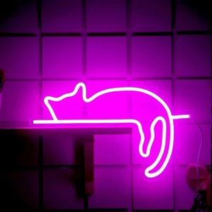Neon Pink Resting Lounging Kitty Cat Animal LED Neon Party Light Wall Dorm Decor